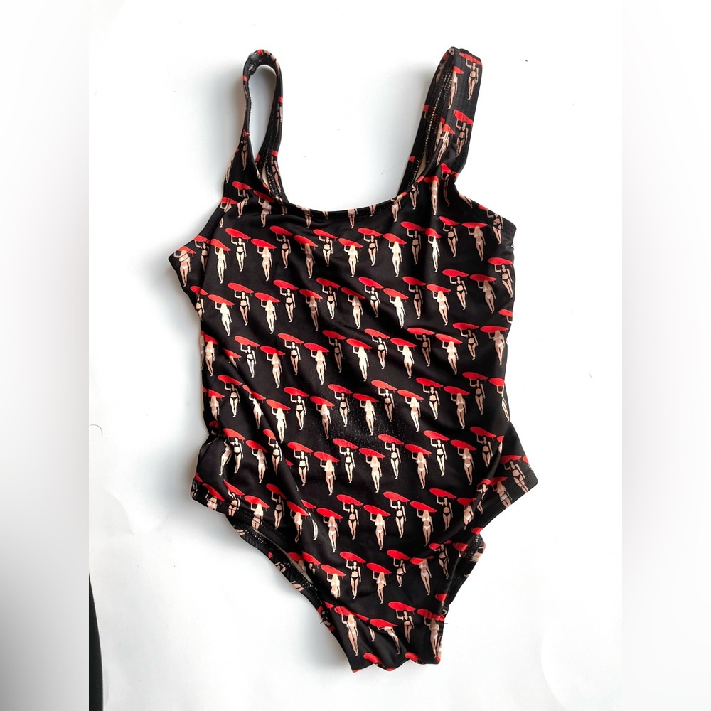 TUCK SHOP Bather size 8 Stylish Kids One Piece Swimsuit - Black and Red